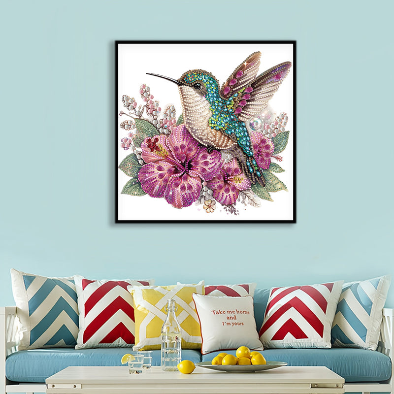 Green Hummingbird and Purple Flowers Special Shaped Drills Diamond Painting