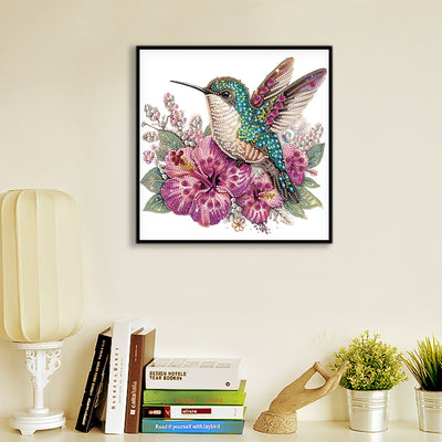 Green Hummingbird and Purple Flowers Special Shaped Drills Diamond Painting