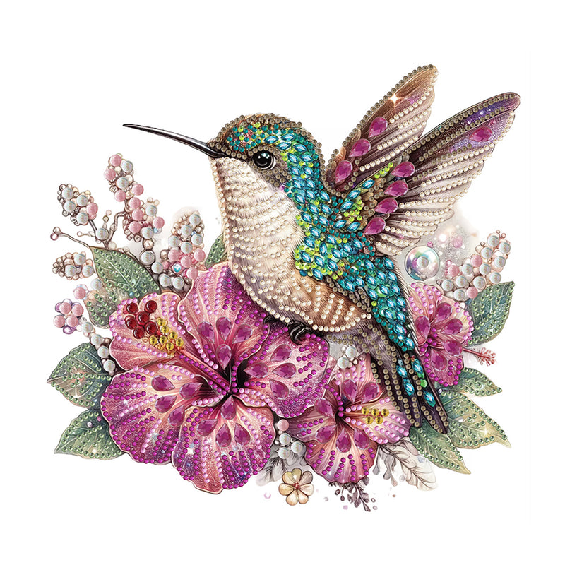 Green Hummingbird and Purple Flowers Special Shaped Drills Diamond Painting