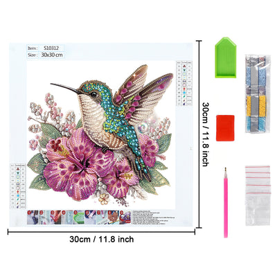 Green Hummingbird and Purple Flowers Special Shaped Drills Diamond Painting