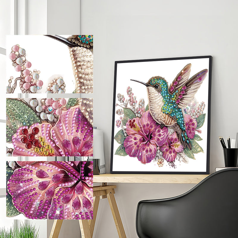 Green Hummingbird and Purple Flowers Special Shaped Drills Diamond Painting