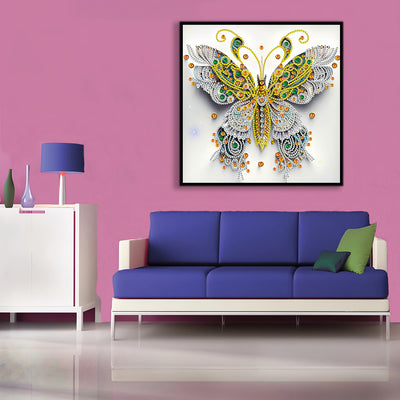 White, Green and Gold Butterfly Special Shaped Drills Diamond Painting