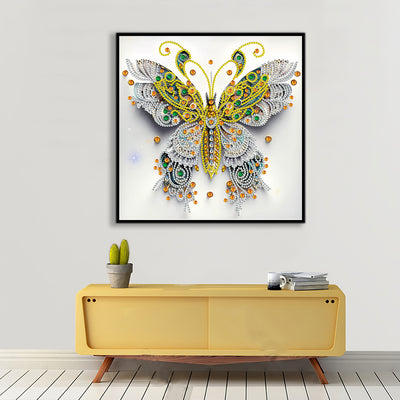 White, Green and Gold Butterfly Special Shaped Drills Diamond Painting