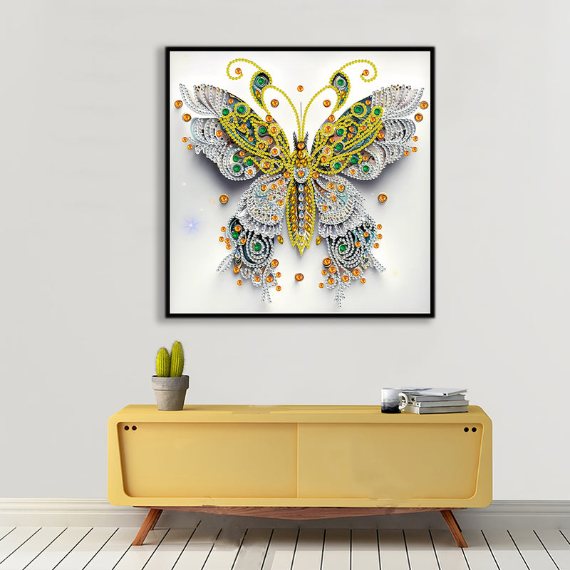 White, Green and Gold Butterfly Special Shaped Drills Diamond Painting