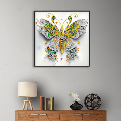 White, Green and Gold Butterfly Special Shaped Drills Diamond Painting