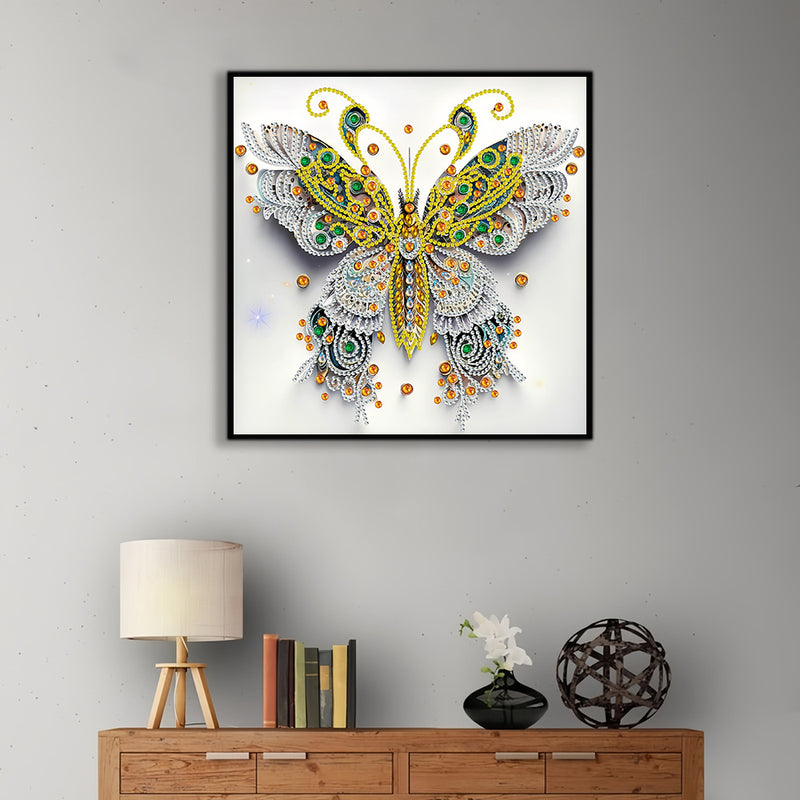 White, Green and Gold Butterfly Special Shaped Drills Diamond Painting