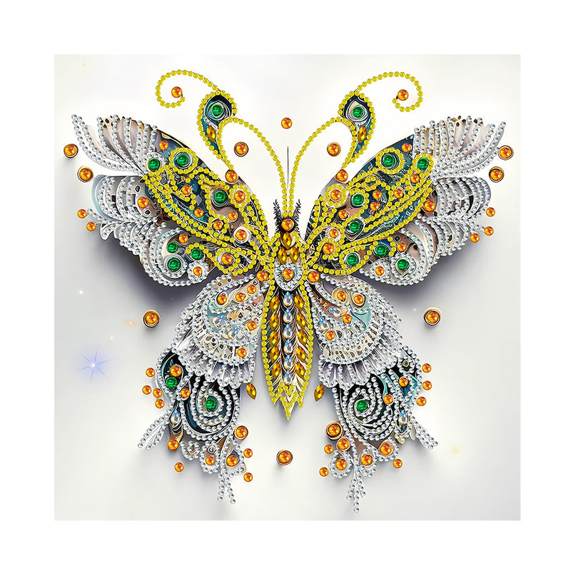 White, Green and Gold Butterfly Special Shaped Drills Diamond Painting