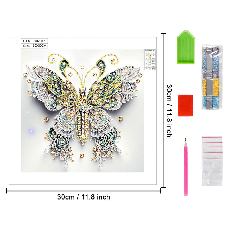 White, Green and Gold Butterfly Special Shaped Drills Diamond Painting