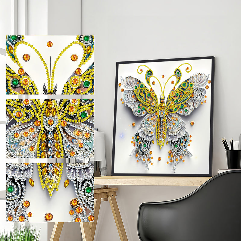 White, Green and Gold Butterfly Special Shaped Drills Diamond Painting