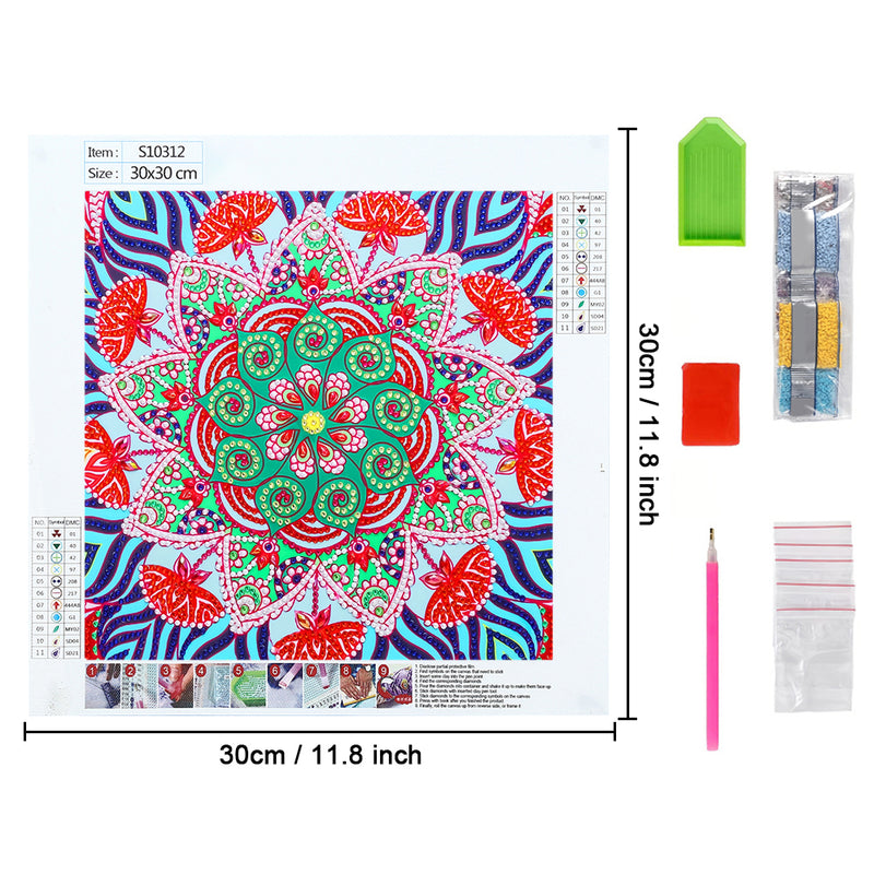 Green and Red Mandala Special Shaped Drills Diamond Painting