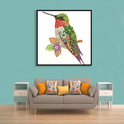 Green Hummingbird and Flower Special Shaped Drills Diamond Painting