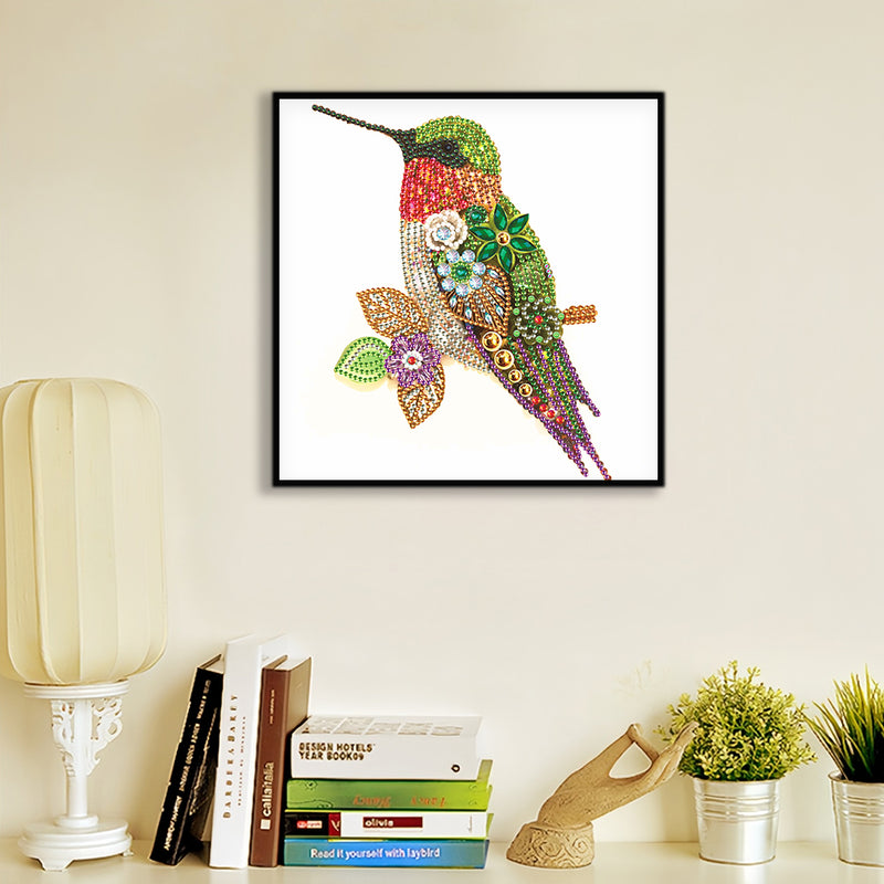 Green Hummingbird and Flower Special Shaped Drills Diamond Painting