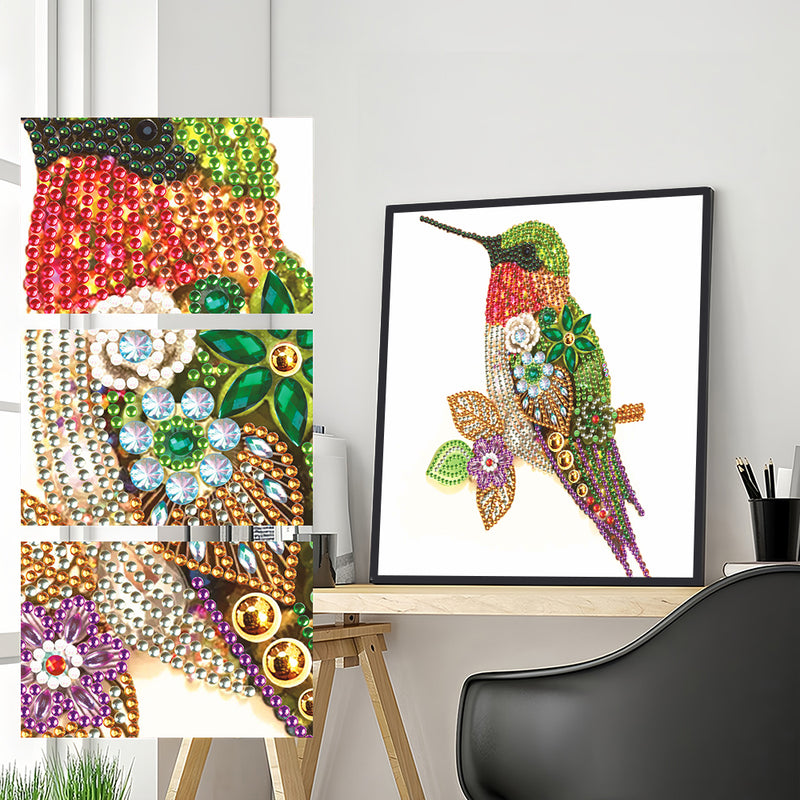 Green Hummingbird and Flower Special Shaped Drills Diamond Painting