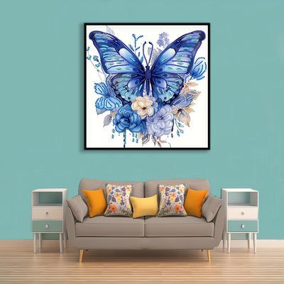 Blue Butterfly and Flowers Special Shaped Drills Diamond Painting