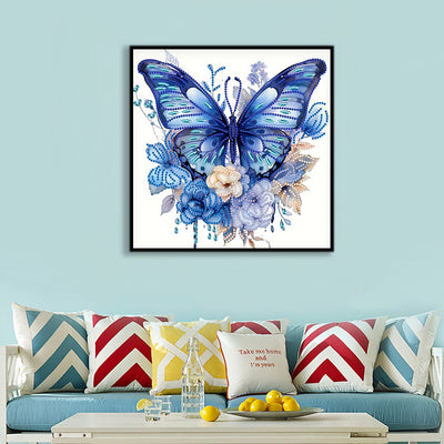 Blue Butterfly and Flowers Special Shaped Drills Diamond Painting