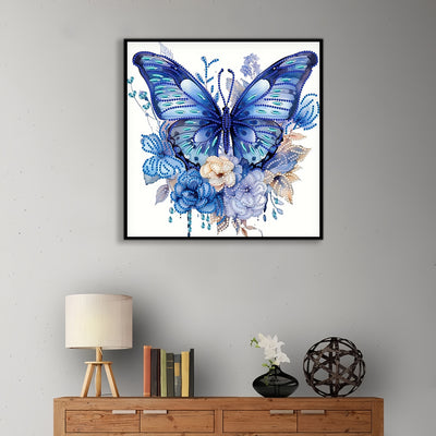 Blue Butterfly and Flowers Special Shaped Drills Diamond Painting