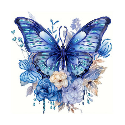 Blue Butterfly and Flowers Special Shaped Drills Diamond Painting