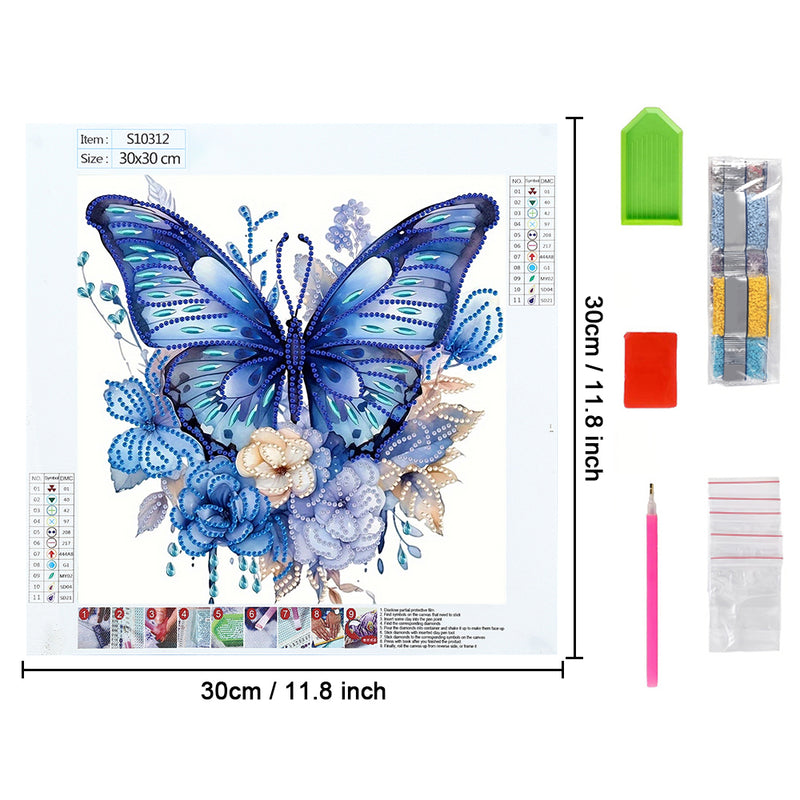 Blue Butterfly and Flowers Special Shaped Drills Diamond Painting