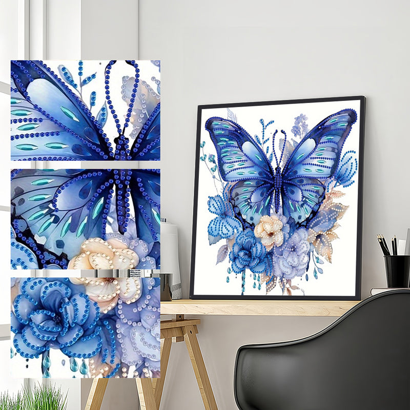 Blue Butterfly and Flowers Special Shaped Drills Diamond Painting