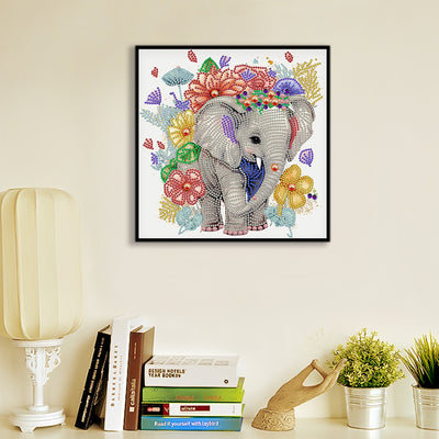 Elephant and Flowers Special Shaped Drills Diamond Painting