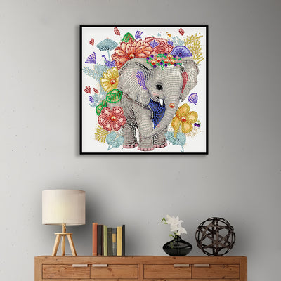 Elephant and Flowers Special Shaped Drills Diamond Painting