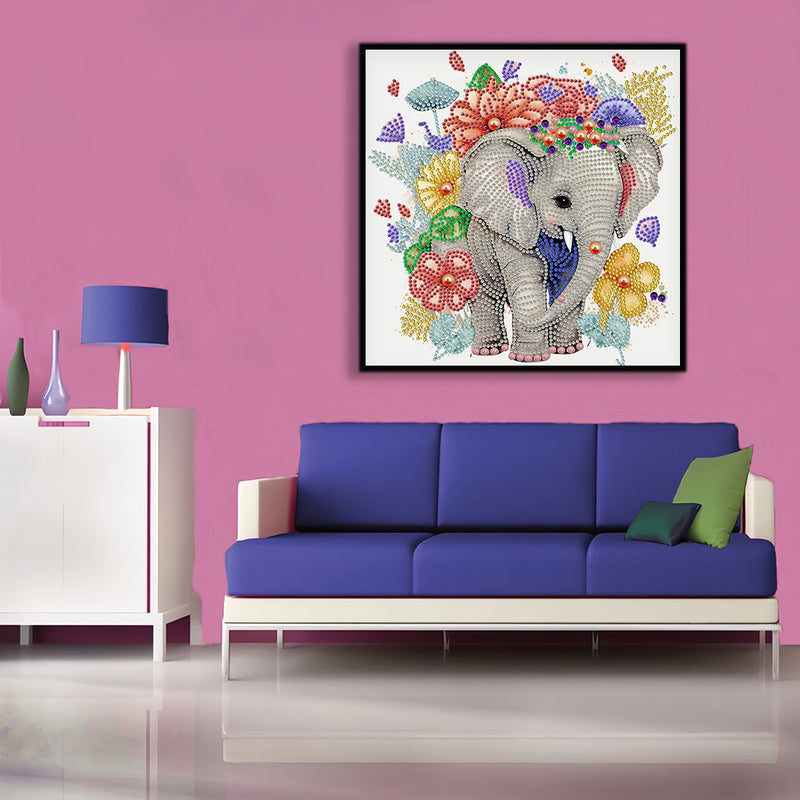 Elephant and Flowers Special Shaped Drills Diamond Painting