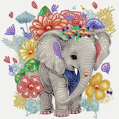 Elephant and Flowers Special Shaped Drills Diamond Painting