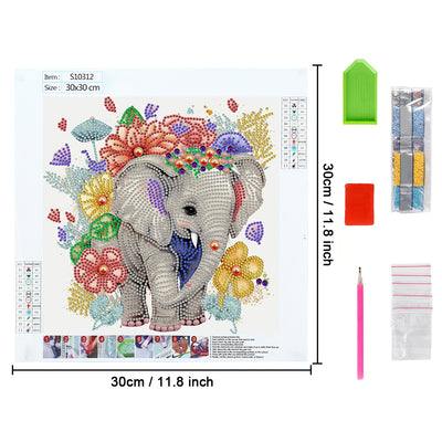 Elephant and Flowers Special Shaped Drills Diamond Painting