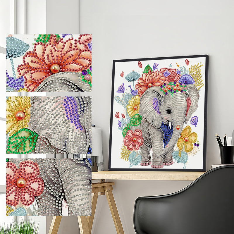 Elephant and Flowers Special Shaped Drills Diamond Painting