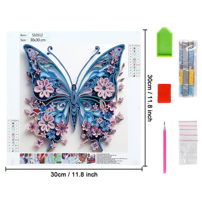 Blue Butterfly and Little Pink Flowers Special Shaped Drills Diamond Painting