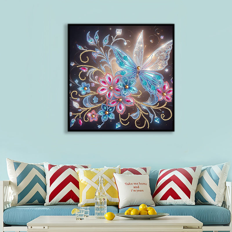 Transparent White Blue Butterfly and Flower Special Shaped Drills Diamond Painting