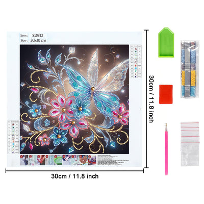 Transparent White Blue Butterfly and Flower Special Shaped Drills Diamond Painting