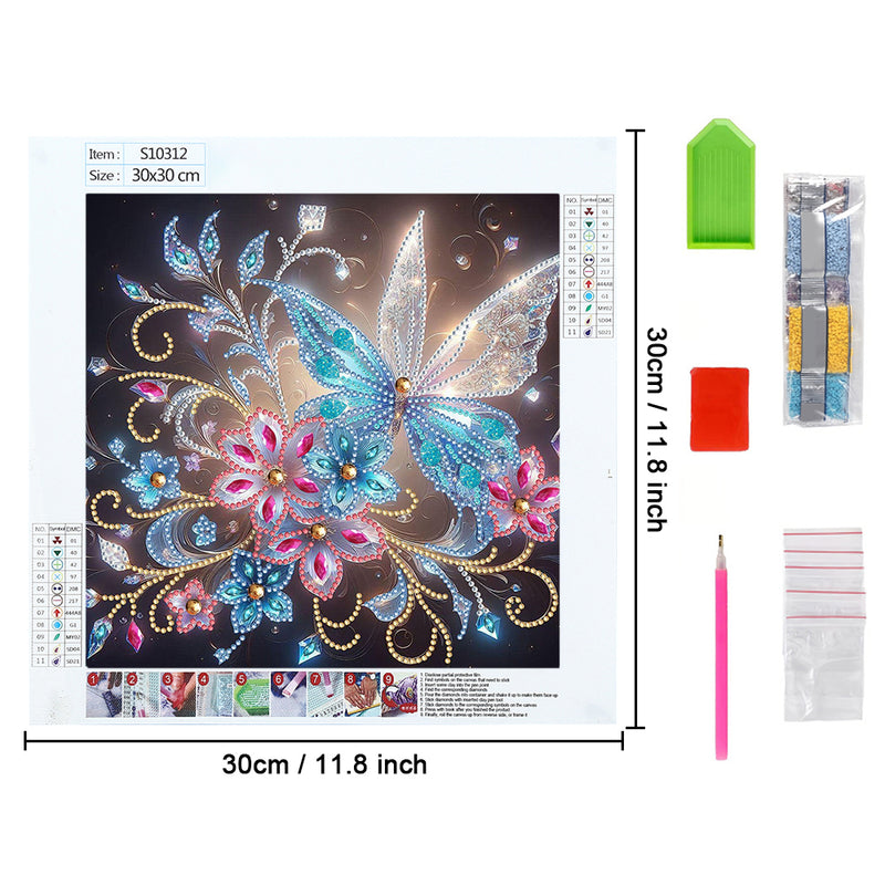 Transparent White Blue Butterfly and Flower Special Shaped Drills Diamond Painting