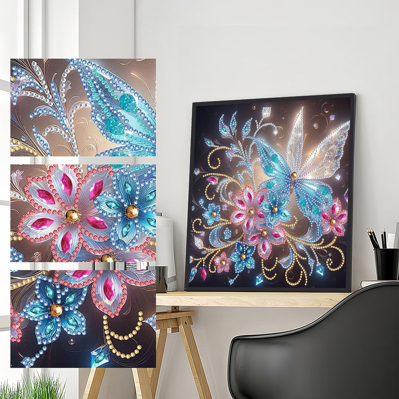 Transparent White Blue Butterfly and Flower Special Shaped Drills Diamond Painting