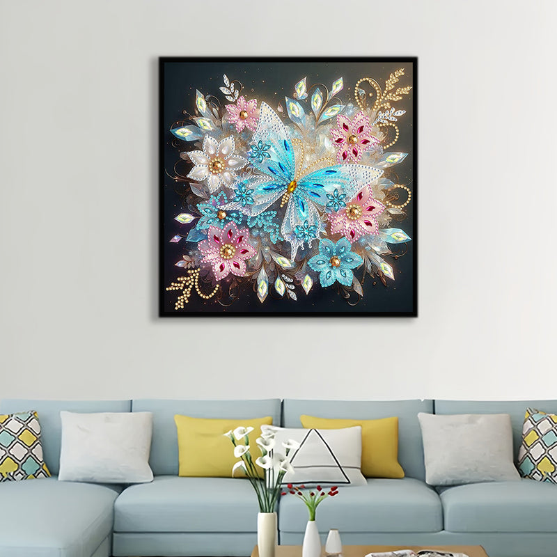 Ice Blue Butterfly and Flower Special Shaped Drills Diamond Painting