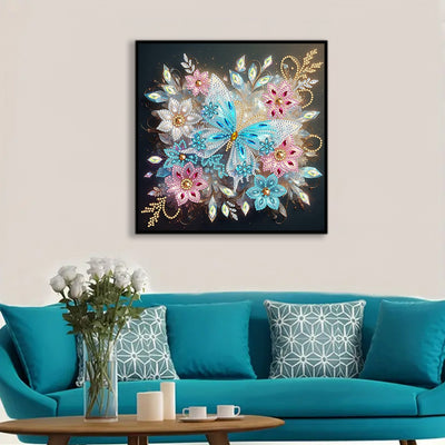 Ice Blue Butterfly and Flower Special Shaped Drills Diamond Painting