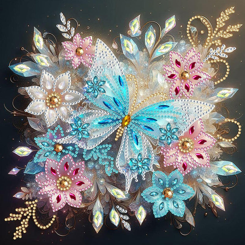 Ice Blue Butterfly and Flower Special Shaped Drills Diamond Painting