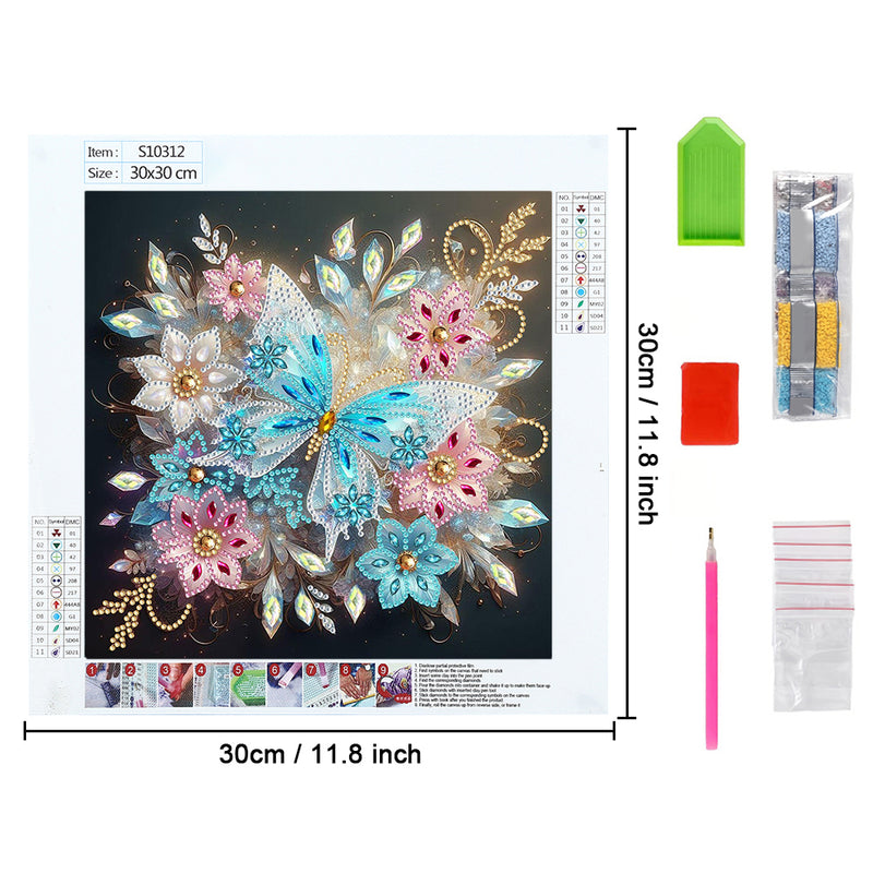 Ice Blue Butterfly and Flower Special Shaped Drills Diamond Painting