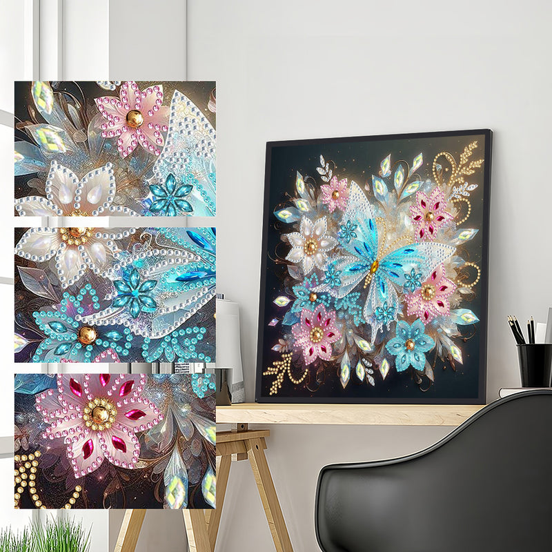 Ice Blue Butterfly and Flower Special Shaped Drills Diamond Painting