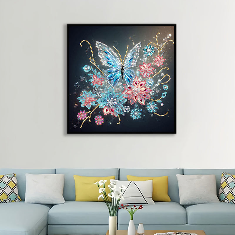 Transparent Blue Butterfly and Flower Special Shaped Drills Diamond Painting