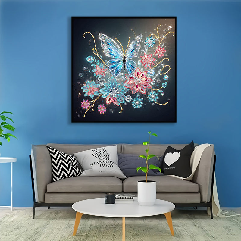 Transparent Blue Butterfly and Flower Special Shaped Drills Diamond Painting