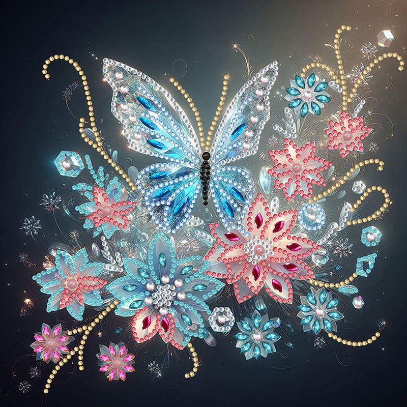 Transparent Blue Butterfly and Flower Special Shaped Drills Diamond Painting