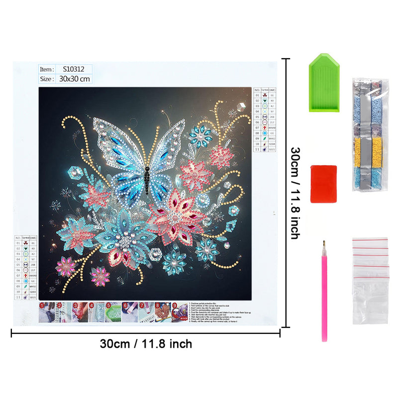 Transparent Blue Butterfly and Flower Special Shaped Drills Diamond Painting