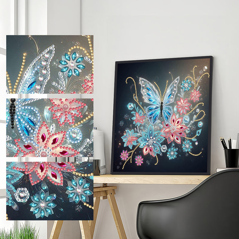 Transparent Blue Butterfly and Flower Special Shaped Drills Diamond Painting