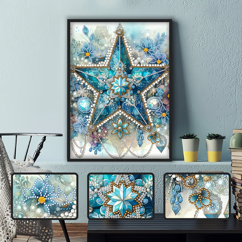 Ice Blue Flower Star Special Shaped Drills Diamond Painting