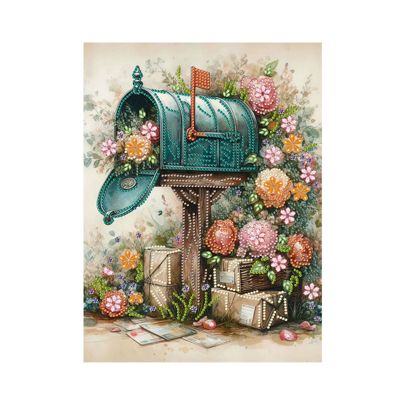 Mailbox next to Flowers Special Shaped Drills Diamond Painting