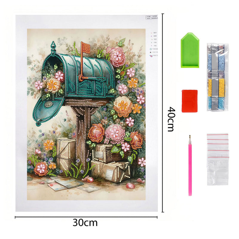 Mailbox next to Flowers Special Shaped Drills Diamond Painting