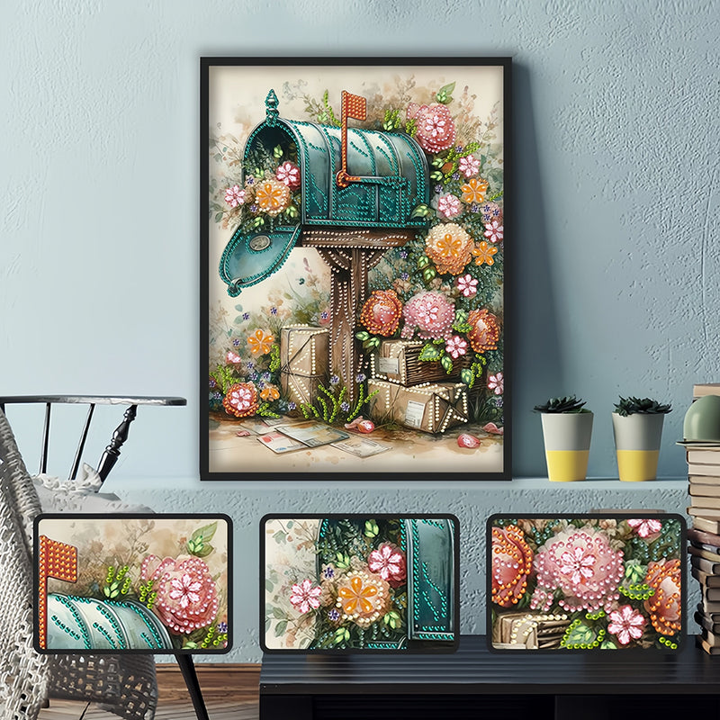 Mailbox next to Flowers Special Shaped Drills Diamond Painting