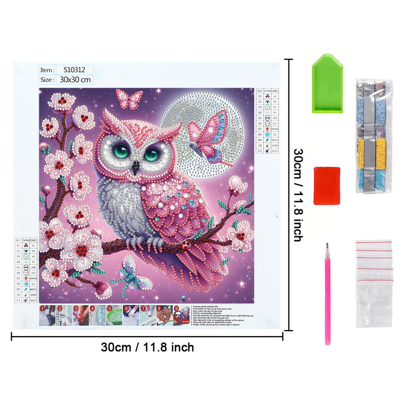 Pink Owl on Flower Tree Special Shaped Drills Diamond Painting