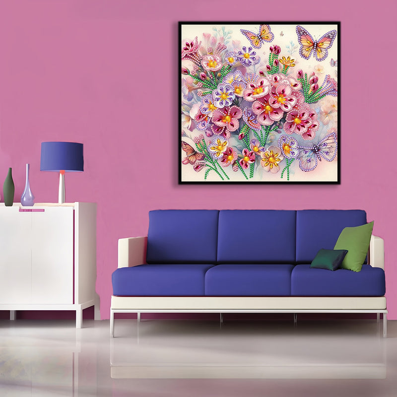 Pink Purple Flowers and Butterfly Special Shaped Drills Diamond Painting